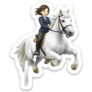 Obstacle flying over equestrian Japanese girl white hourse sticker