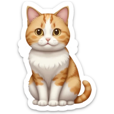 full body calico tabby + white cat with tiny head and fat body sticker
