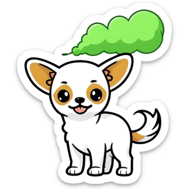 Born Chihuahua with green fart cloud coming out of butt sticker