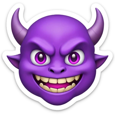 purple demon emoji face with small fangs and mischievous smile sticker