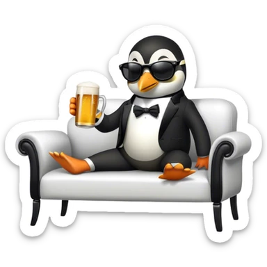 Pinguin from Madagascar in sunglasses drinking beer on a chaise longue sticker