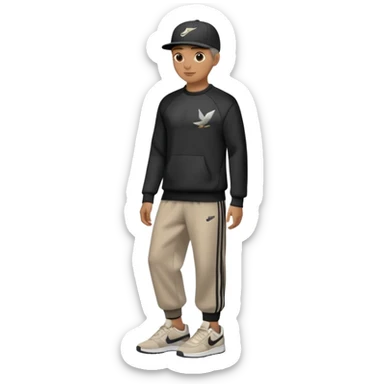 Crea Un Emoji Con Cuerpo Completo Que Sea Hombre Con Corte Alucin Y Una Gorra De Nike, Unos Zapatos Campus Adidas, Suéter Negro De LA,  Un Pantalón Con Palomas Estilo Bellaco O Ancho sticker