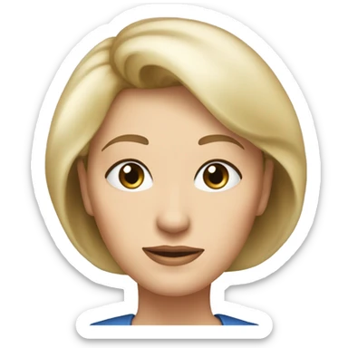 widow with blonde, longer than shoulder length hair with wispy bangs all across forehead and sides swept back from face, blue eyes,  60 years old, 180 pounds sticker