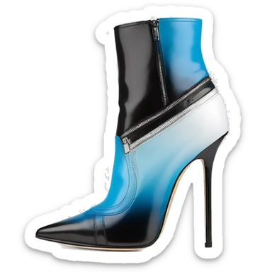 Realistic isolated top view of a pair of white,sky blue,and black ombre Jimmy Choo Stiletto Heel Zippered ankle bootie boots  sticker