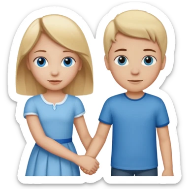 Girl with blonde hair and blue eyes holding hands with a boy with brown hair  sticker