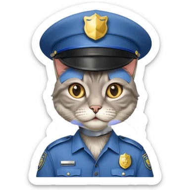 grey long-haired cat police sticker
