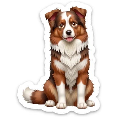 cinematic-[australian shepherd dog]-realistic-full-body-sitting-emoji,-tail-resting-loosely-beside-its-paws,-head-tilted-dramatically,-scruffy-[red merle]-fur,-simplified-yet-realistic-focused-features,-highly-detailed,-glowing-with-an-almost-sarcastic-glow sticker