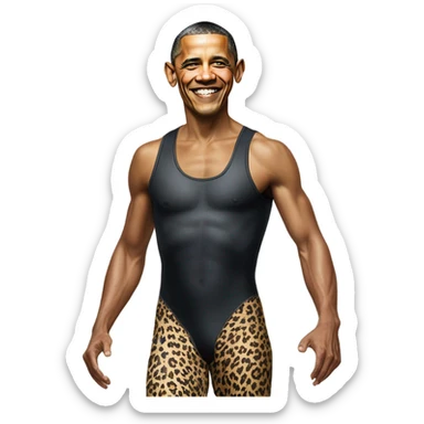 Photorealistic Obama Obama Obama Obama  Obama but he’s dressed in a 80s spandex leopard print workout unitard Obama Obama Obama Obama Obama short hair Obama wrinkles hair Barack Obama hope poster Obama sticker