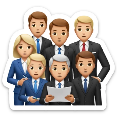 A bunch of land developers, acting as the controllers, are gathered around, going through a document about the city's pro-development plans. sticker