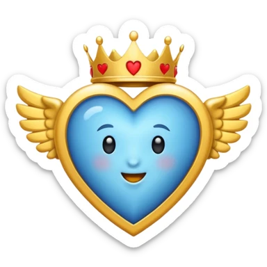 Un emoji de corazón azul con alas y una corona sticker