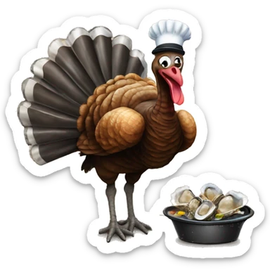 Standing crazy Turkey next to blackened toast and oysters sticker