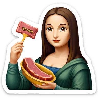 pop art monalisa holding SPAM meat slop portrait sticker