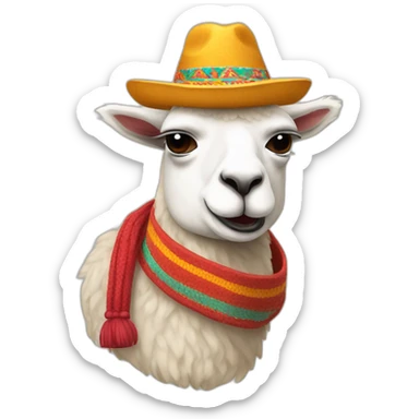 Lama with a peruvian hat sticker