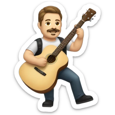 white man with combed back short brown hair and mustach playing a guitar chubby sticker