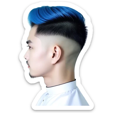 Nam 15 tuổi, da trắng, tóc under cut màu xanh lá cây vuốt ngược ra sau, mắt đen, áo khoác da màu cam , bên trong mặc áo cộc tay màu trắng, đeo khuyên tai màu bạc, mặt ngầu sticker