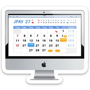 iMac screen showing day view calendar with time slots and booked appointments sticker