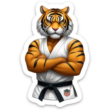 Tiger with evil face   jiu jitsu with his arms crossed sticker