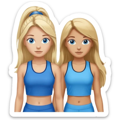 two girls in gym wear one with blue eyes and long brown hair one with blonde long hair blue eyes tanned sticker