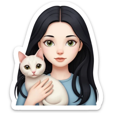 Beautiful girl with long black hair holding a hairless cat sticker