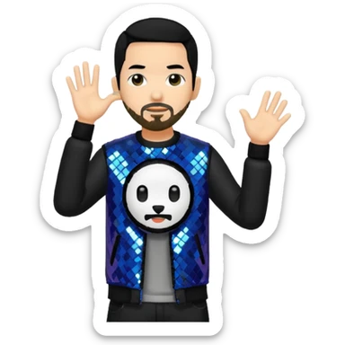 Mike Shinoda with black hair, black sequin tour outfit  sticker