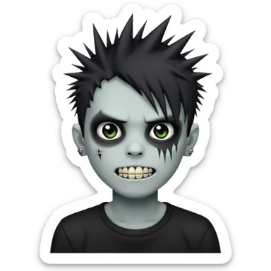 emo zombie boy with spiky black emo hair and a black shirt and grilzz  sticker