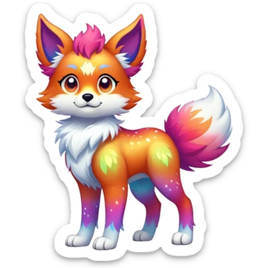 Vibrant multicolored Falvie-Fionbri-creature-sparkle-canine-fursona, full body sticker