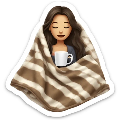 Brunette girl inside a blanket sipping coffee eyes closed sticker