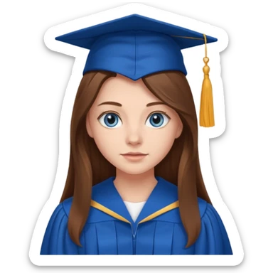 high school graduation with a pretty female high school student with long brown hair, blue eyes sticker