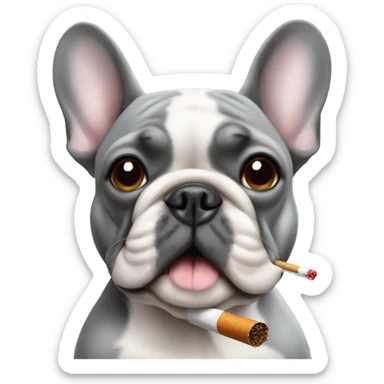 Gray French Bulldog smoking a cigarette sticker
