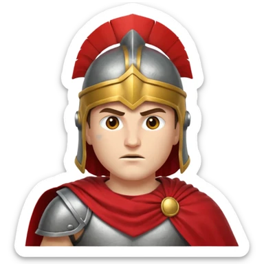 Emoji portrait of a Spartan warrior. Crested helmet, red cloak, determined expression. sticker
