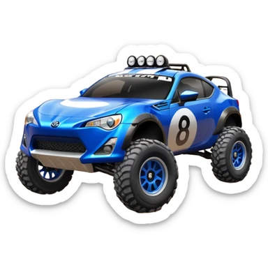 2013 scion fr-s ultramarine off road 4wd monster Baja dessert stadium racer number 86 with large fancy silver wheels and long travel suspension  sticker