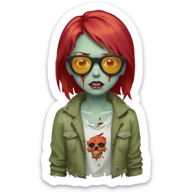 Zombie girl with red hair and sun glasses sticker