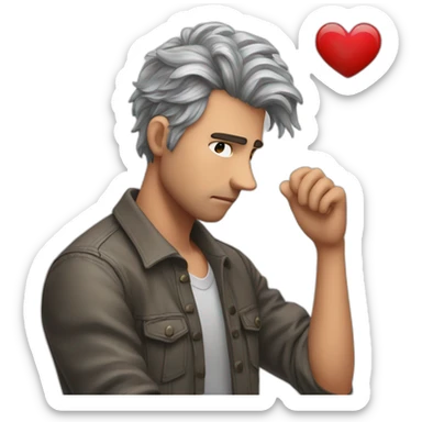 Homme cheveux long triste coeur briser dans les mains sticker
