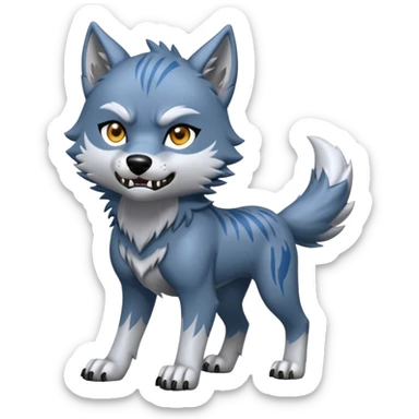 Toony Chibi bluish-silvery Cool Edgy Scarred Badass Ginga Nagareboshi Gin/Silver Fang the wolf (full body) (feral) (4 legs) (canine) sticker