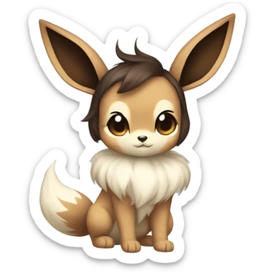 Kawaii Pale Shiny Eevee with dark brown long emo hair covering her eyes Full Body sticker