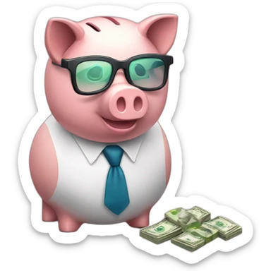 piggy bank with glasses and money sticker