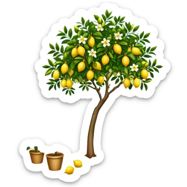 Mediterranean seashore with lemon tree in flower and fruits sticker