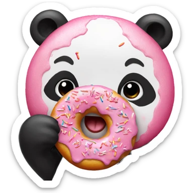 a pink coloured panda eating pink donut with sprinkles  sticker