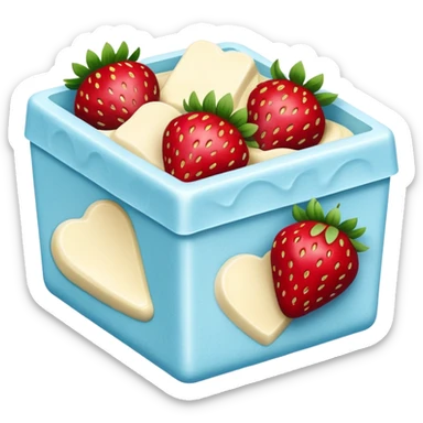 Strawberries in white chocolate in a pale blue package sticker