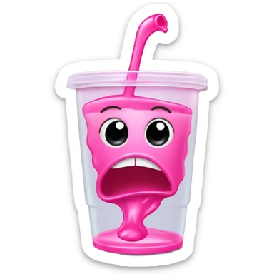 A spilled sippy cup with pink liquid, a twisted reflection of a face, representing confusion and emotional manipulation. sticker