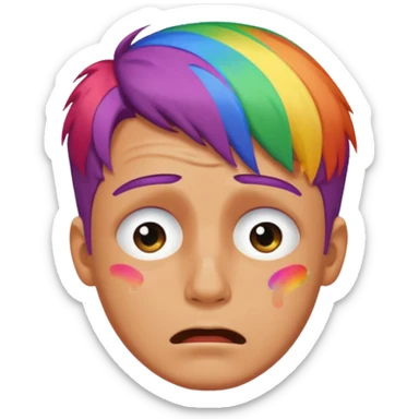 man crying with colored lgbt hair sticker