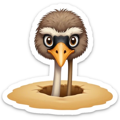 An ostrich with their head in a hole in the sand. sticker