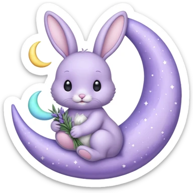 Lavender bunny holding a moon 🌙 🐰 sticker