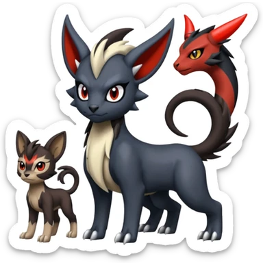 Handsome cool badass edgy Meloetta-Absol-Houndour-Litten-Guilmon-Giratina-Pokémon-Fakémon-fusion-hybrid-creature sticker