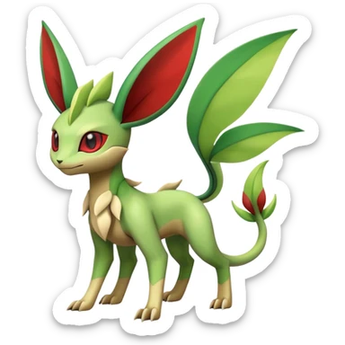 Edgy cool Flygon-Leafeon-Pokémon-hybrid full body, four legs, red eyes,  sticker