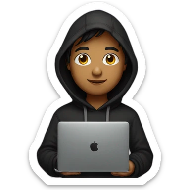 Indian boy wearing a black hoodie with laptop with galaxy background sticker