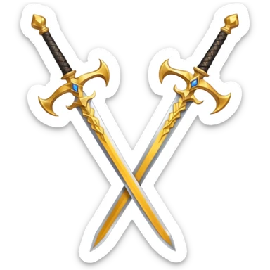 Two powerful on fire fully golden fiery royal crossed swords sticker