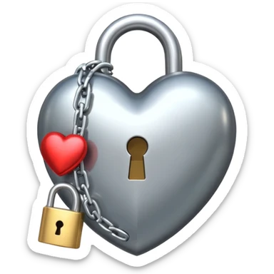 Metallic Shiny Alloy Glossy Silvery Heart with chains and a lock sticker