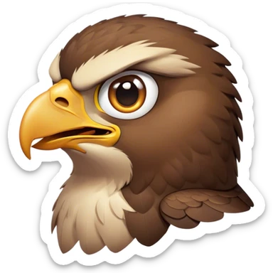 Cinematic Comical Hawk Portrait Emoji, Head tilted dramatically with an exaggeratedly shocked expression, featuring a sharply defined beak and wide, comically expressive eyes full of playful disbelief, Simplified yet hilariously expressive features, highly detailed, glowing with a slightly sassy glow, high shine, dramatic yet playful, stylized with an air of cheeky aerial mischief, soft glowing outline, capturing the essence of a meme-worthy hawk that looks ready to side-eye its way into viral fame! sticker