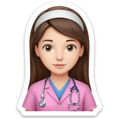 pretty brunette nurse with long hair in pink scrubs sticker